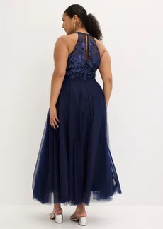 Robe de soirée en tulle délicat avec dentelle, Couleur: bleu foncé
