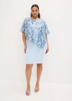 Cocktailjurk met overgooier van pailletten, Kleur: poederblauw