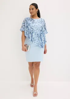 Cocktailjurk met overgooier van pailletten, Kleur: poederblauw