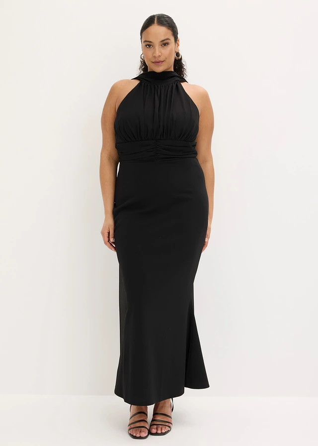 Robe de soirée en crêpe texturé, Couleur: noir