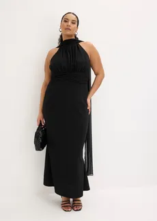 Avondjurk van gestructureerde crêpe, Kleur: zwart