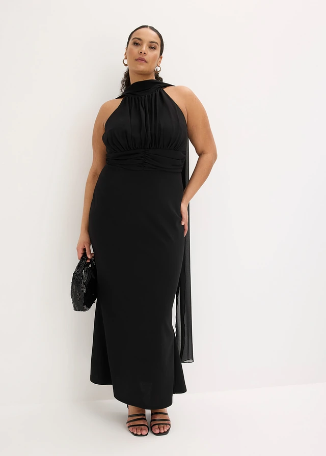 Robe de soirée en crêpe texturé, Couleur: noir