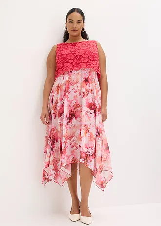 Robe en mousseline avec dentelle, Couleur: rose-fuchsia floral