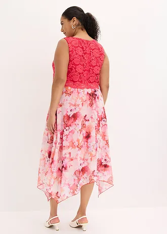 Chiffon jurk met sierlijk kant, Kleur: roze-pink gebloemd