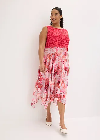 Robe en mousseline avec dentelle, Couleur: rose-fuchsia floral