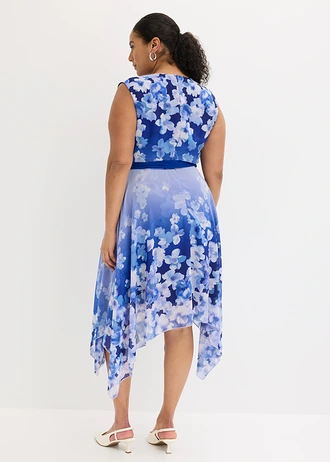 Chiffon jurk met een puntvormige zoom en striklint, Kleur: blauw gebloemd