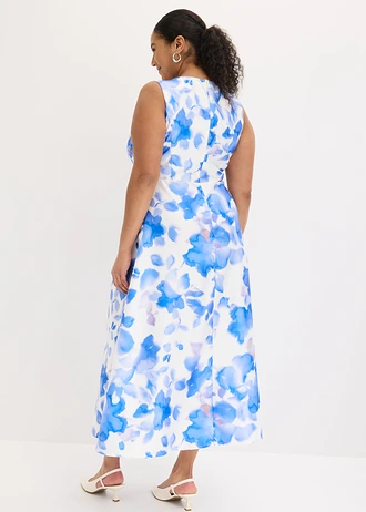 Rochie maxi din satin lucios, culoare: albastru cu flori