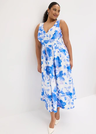 Rochie maxi din satin lucios, culoare: albastru cu flori