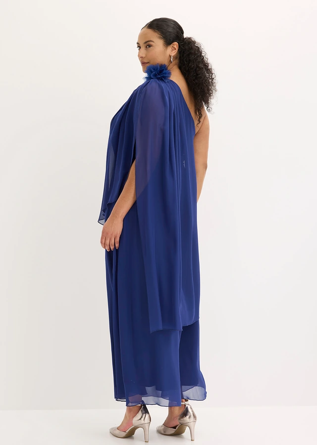 Robe de soirée en mousseline avec fleur appliquée, Couleur: bleu nuit