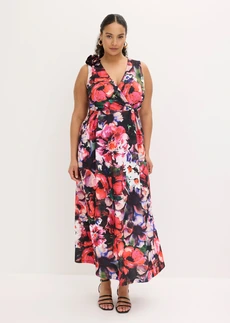 Večerní šaty ze strukturovaného krepu, s květinovou aplikací, barva: černá s květy