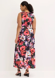 Robe de soirée en crêpe texturé avec fleur appliquée, Couleur: noir floral