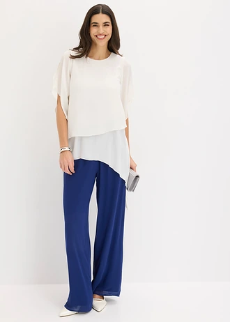 Blouse met puntjes in layerlook, Kleur: wolwit