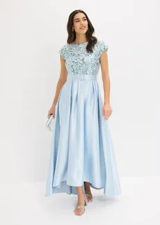 Robe de soirée en satin brillant et sequins • bleu poudré • Boutique bonprix