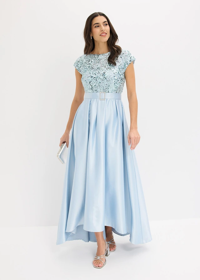 Robe de soirée en satin brillant et sequins • bleu poudré • product-page.page-title-suffix