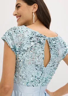 Robe de soirée en satin brillant et sequins • bleu poudré • Boutique bonprix