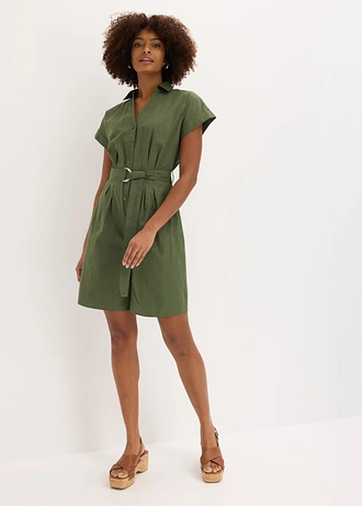Jumpsuit met strikceintuur, Kleur: donkerolijfgroen