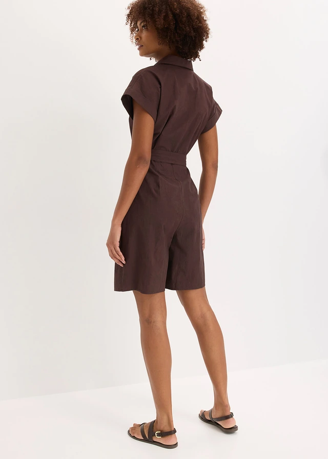 Jumpsuit met strikceintuur, Kleur: donkerbruin