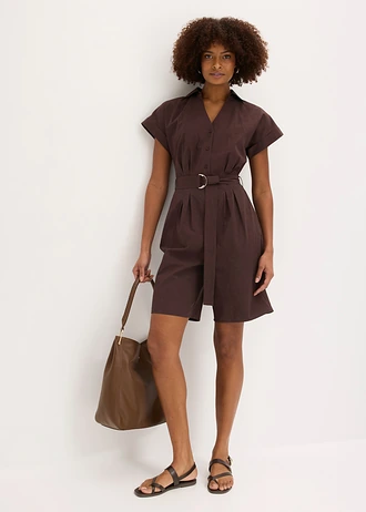 Jumpsuit met strikceintuur • donkerbruin • bonprix online shop