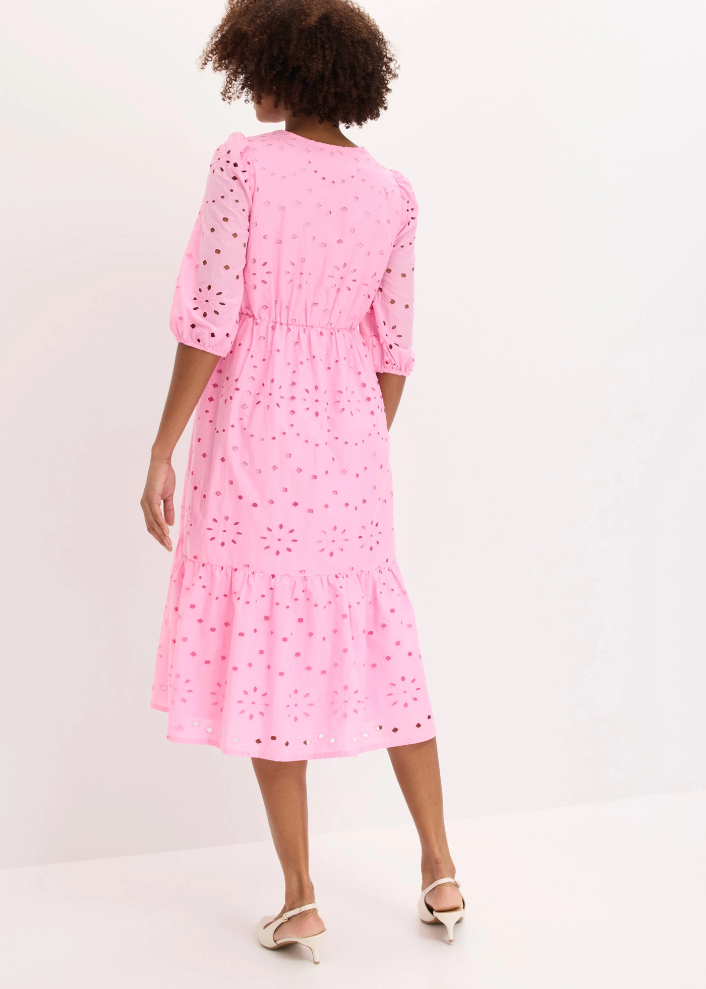 Midi jurk met broderie anglaise van puur katoen • roze • bonprix online shop