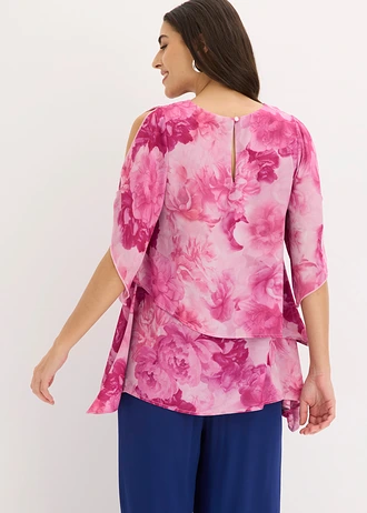 Blouse à pans, look superposé, Couleur: rose floral