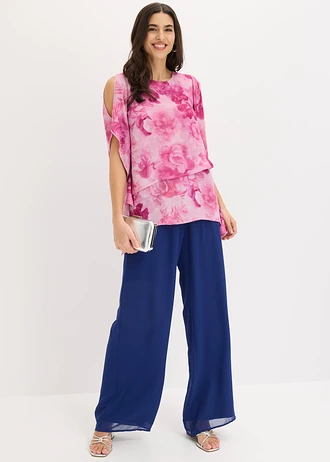 Puntig toelopende blouse in layerlook, Kleur: roze gebloemd
