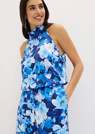 Jumpsuit van glanzend satijn • blauw gebloemd • bonprix online shop