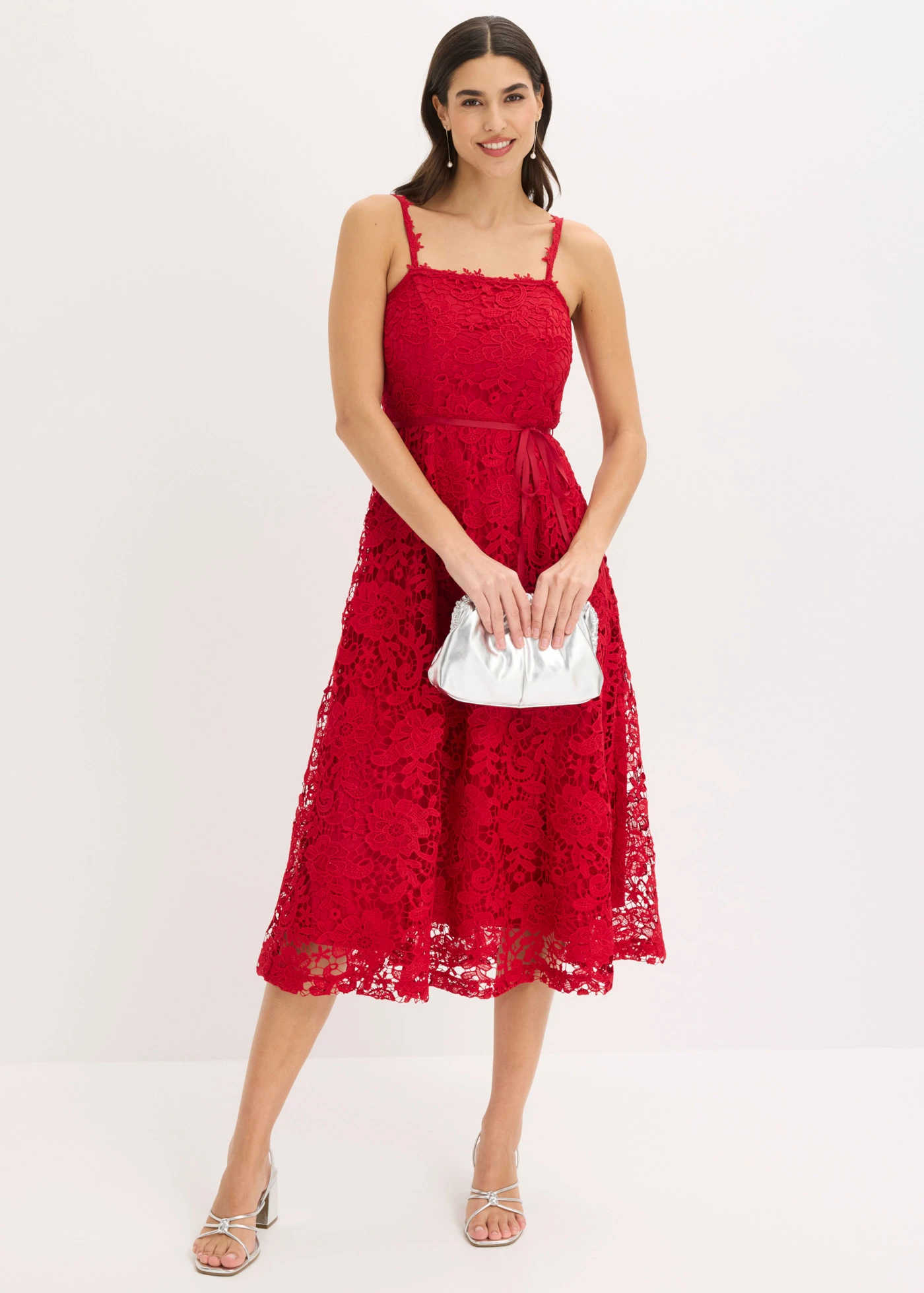 Rochie de dantelă cu bretele decorative • roşu închis • magazin bonprix