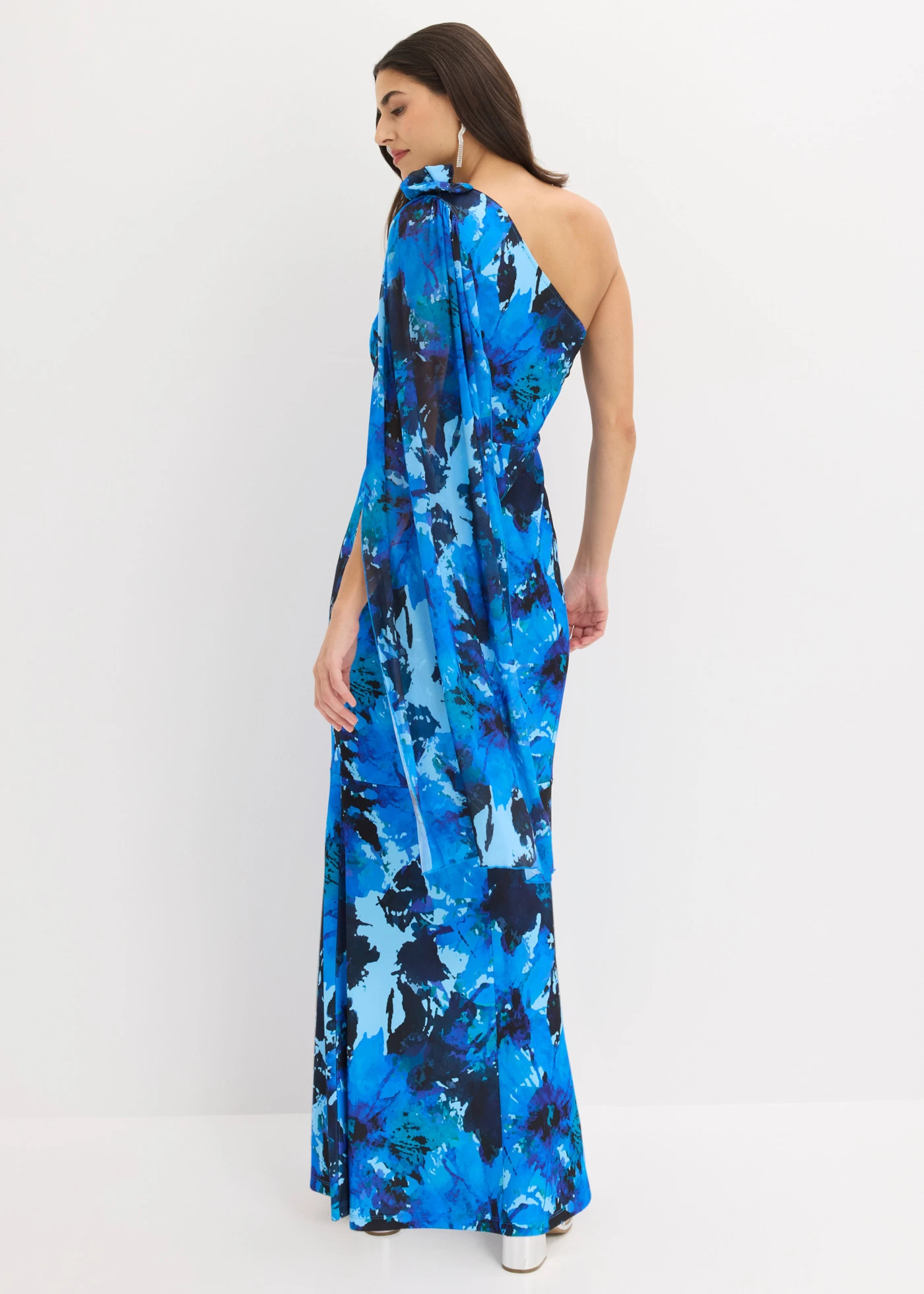 One shoulder galajurk met bloemenapplicatie • blauw gebloemd • product-page.page-title-suffix