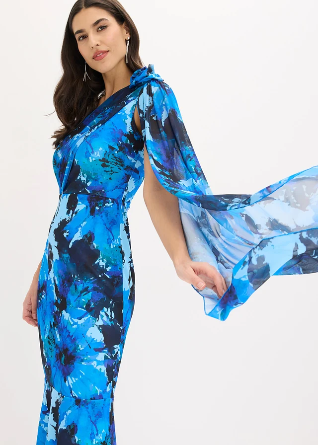 One shoulder galajurk met bloemenapplicatie • blauw gebloemd • product-page.page-title-suffix