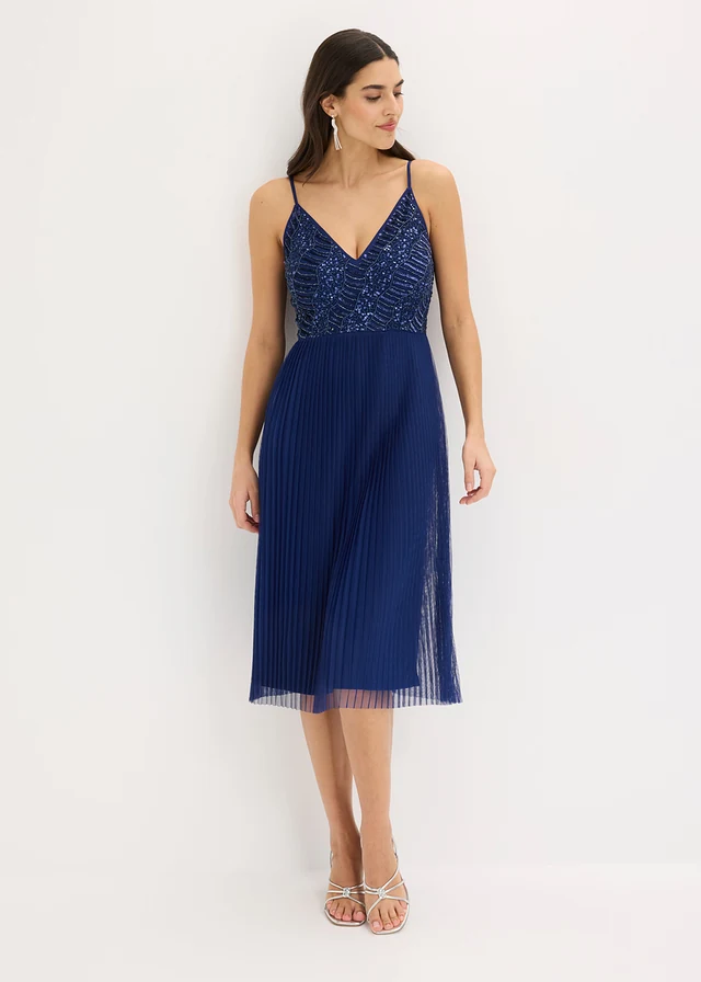Robe midi à jupe plissée et sequins brodés • bleu nuit • product-page.page-title-suffix