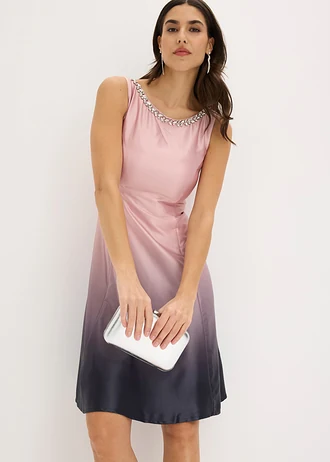 Rochie mini din satin lucios • roz pal/negru cu imprimeu • magazin bonprix