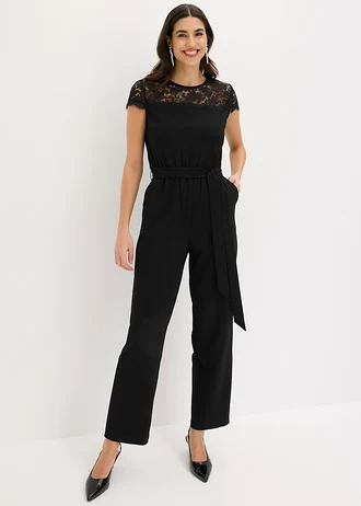 Jumpsuit van fijn jersey met kant • zwart • bonprix online shop