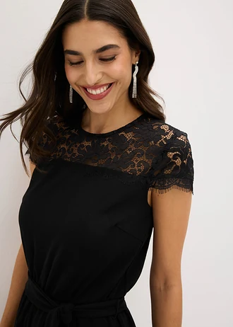 Salopetă din jerse fin cu dantelă • negru • magazin bonprix