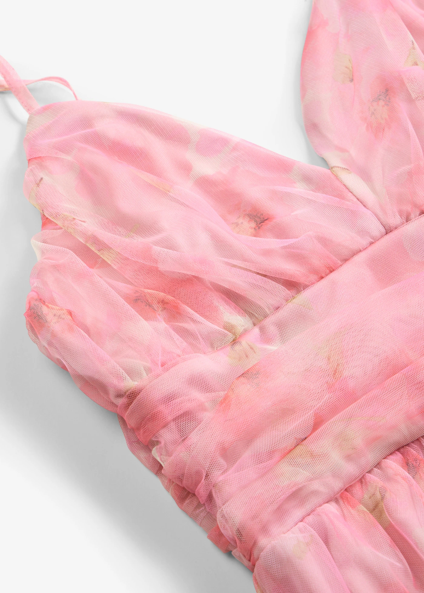Robe longue et drapée en tulle délicat • blanc/rose floral • Boutique bonprix