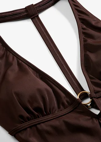 Badpak met een diepe V-hals • donkerbruin • bonprix online shop