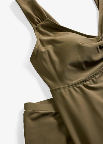 Lange tankini met zigzag-zoom (2-dlg. set) • donkerolijfgroen • bonprix online shop