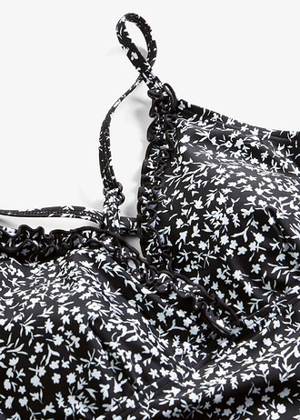 Maillot 1 pièce à bretelles croisées • noir-blanc floral • Boutique bonprix