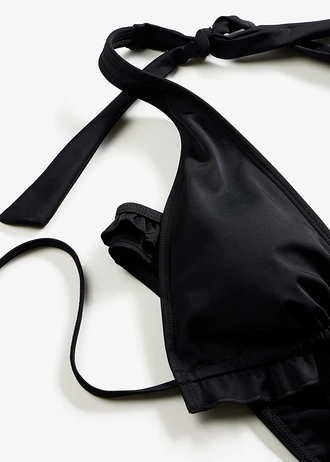 Nyakpántos bikini fodorral (2-részes szett) • fekete • bonprix áruház