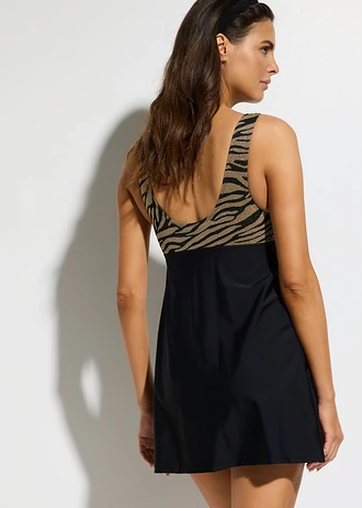 Badpakjurk van glanzende stof, Kleur: zwart-goudkleurig met zebraprint