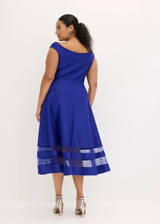 Robe col Bardot avec dentelle, Couleur: bleu