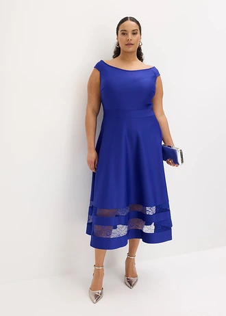 Robe col Bardot avec dentelle, Couleur: bleu