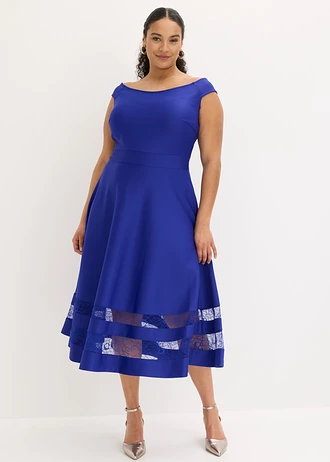 Robe col Bardot avec dentelle, Couleur: bleu