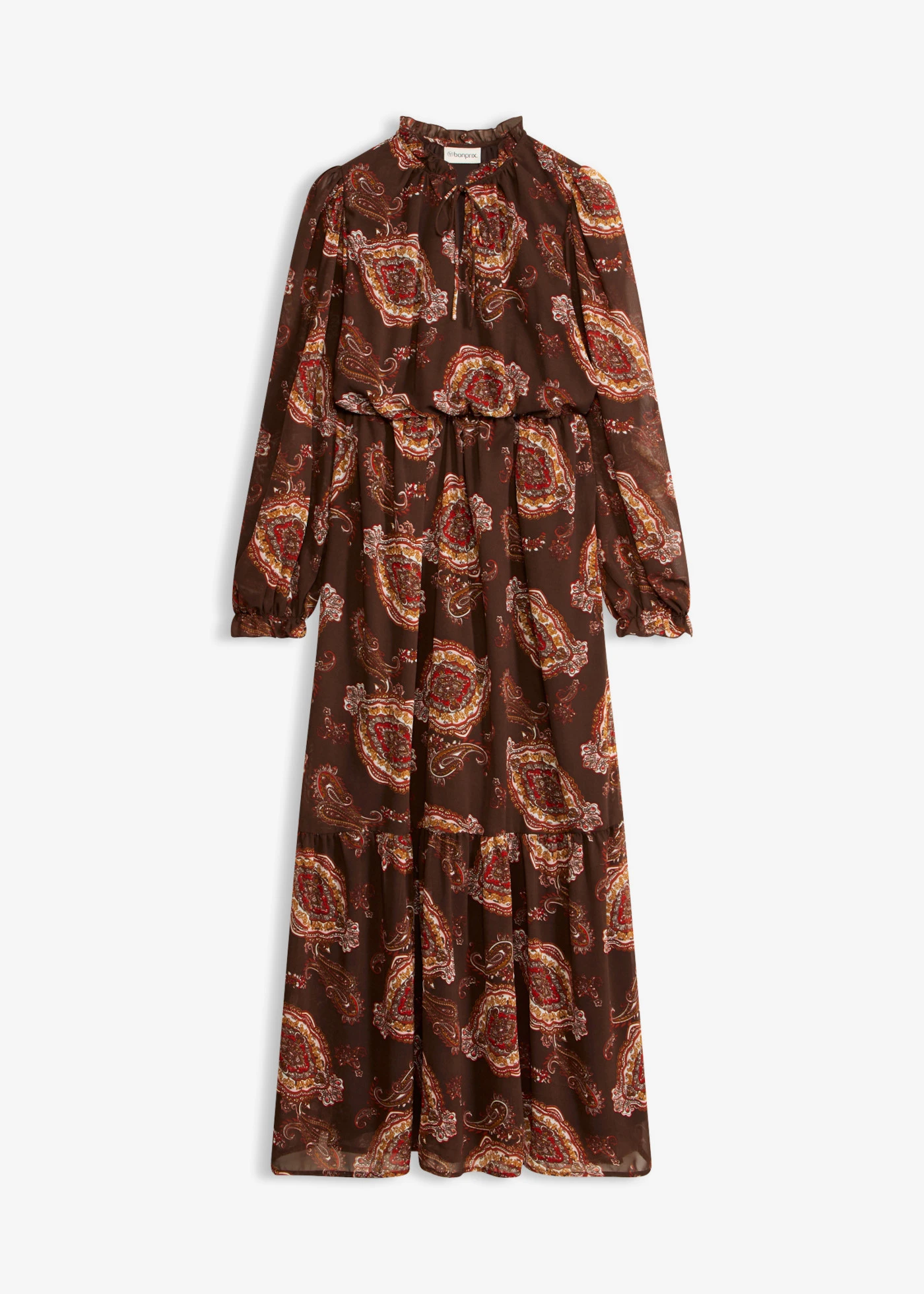 Chiffonjurk • donkerbruin met print • bonprix online shop