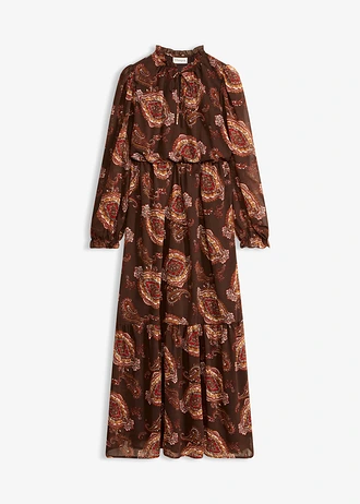 Chiffonjurk • donkerbruin met print • bonprix online shop
