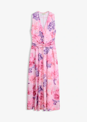 Robe longue en jersey fin avec accessoire, Couleur: rose-violet floral