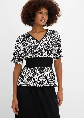 Blouse à décolleté profond • noir-blanc motif • Boutique bonprix