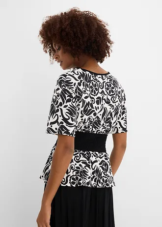 Bluză din tricot, cu decolteu adânc, culoare: negru/alb cu model