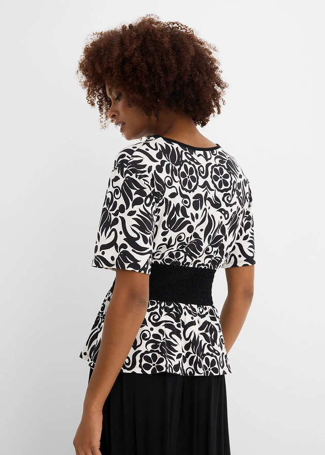 Blouse à décolleté profond • noir-blanc motif • product-page.page-title-suffix