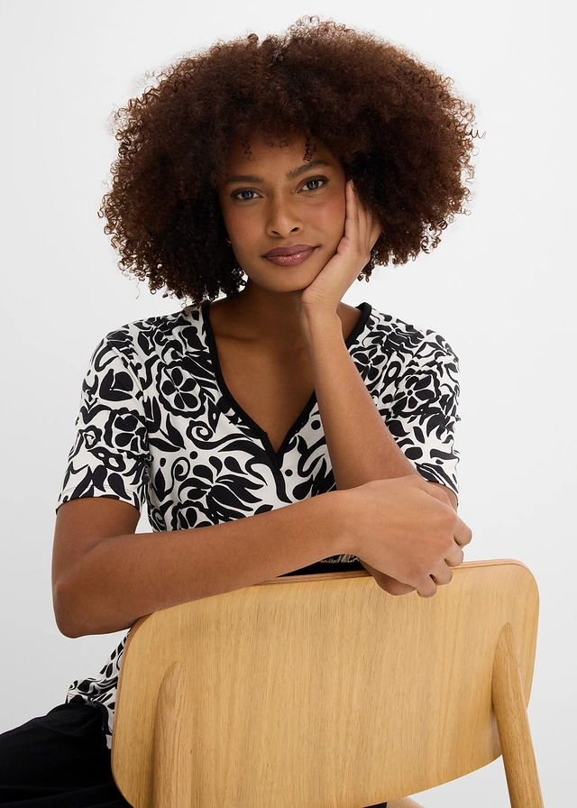 Blouse à décolleté profond • noir-blanc motif • product-page.page-title-suffix