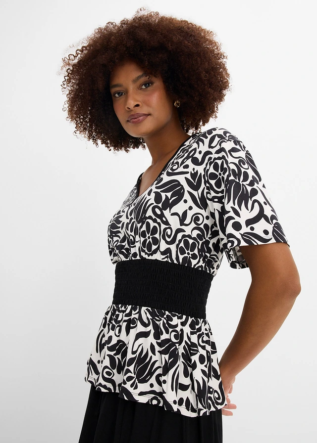 Blouse à décolleté profond • noir-blanc motif • product-page.page-title-suffix
